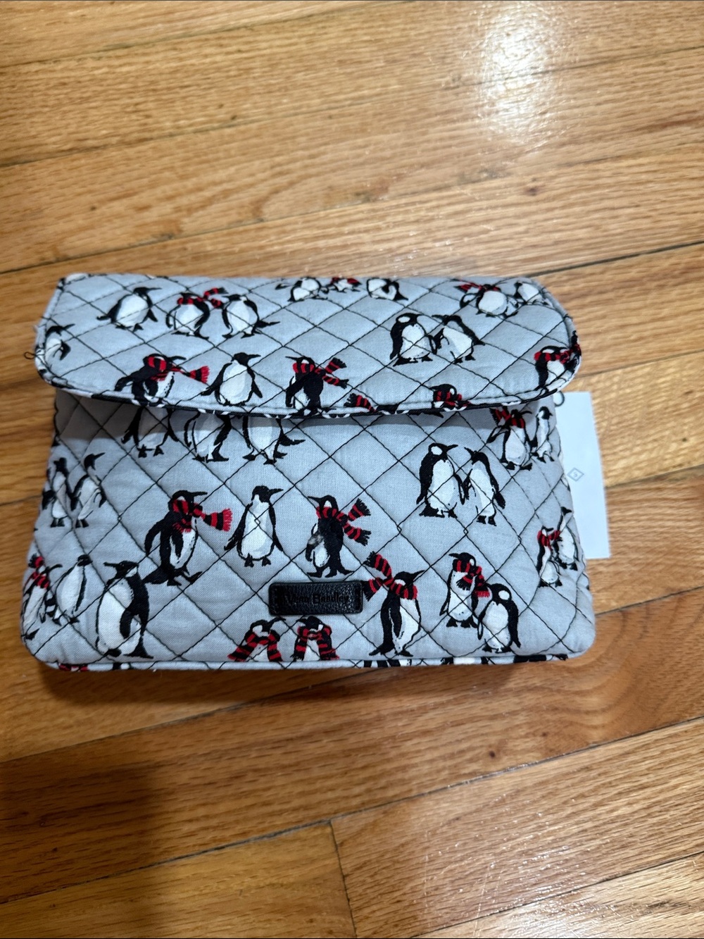 Vera Bradley Gray Quilted Cosmetic Case with Penguin Print and Red Accents
